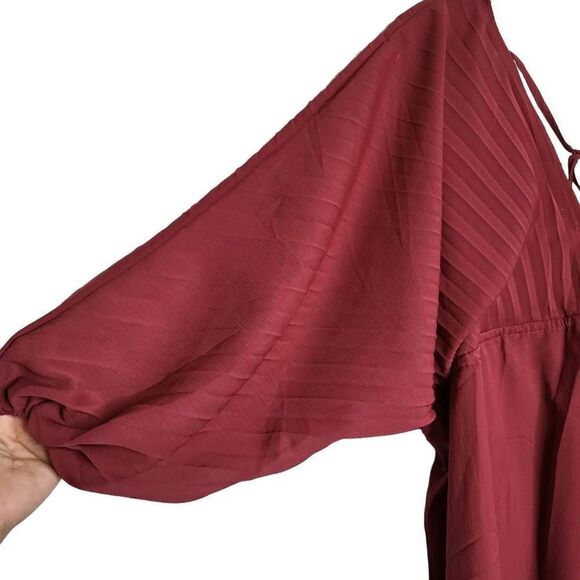 Promesa Deep Magenta Solid Deep V Neck Chiffon Bishop Sleeve Mini Dress Size Sma - Picture 5 of 11